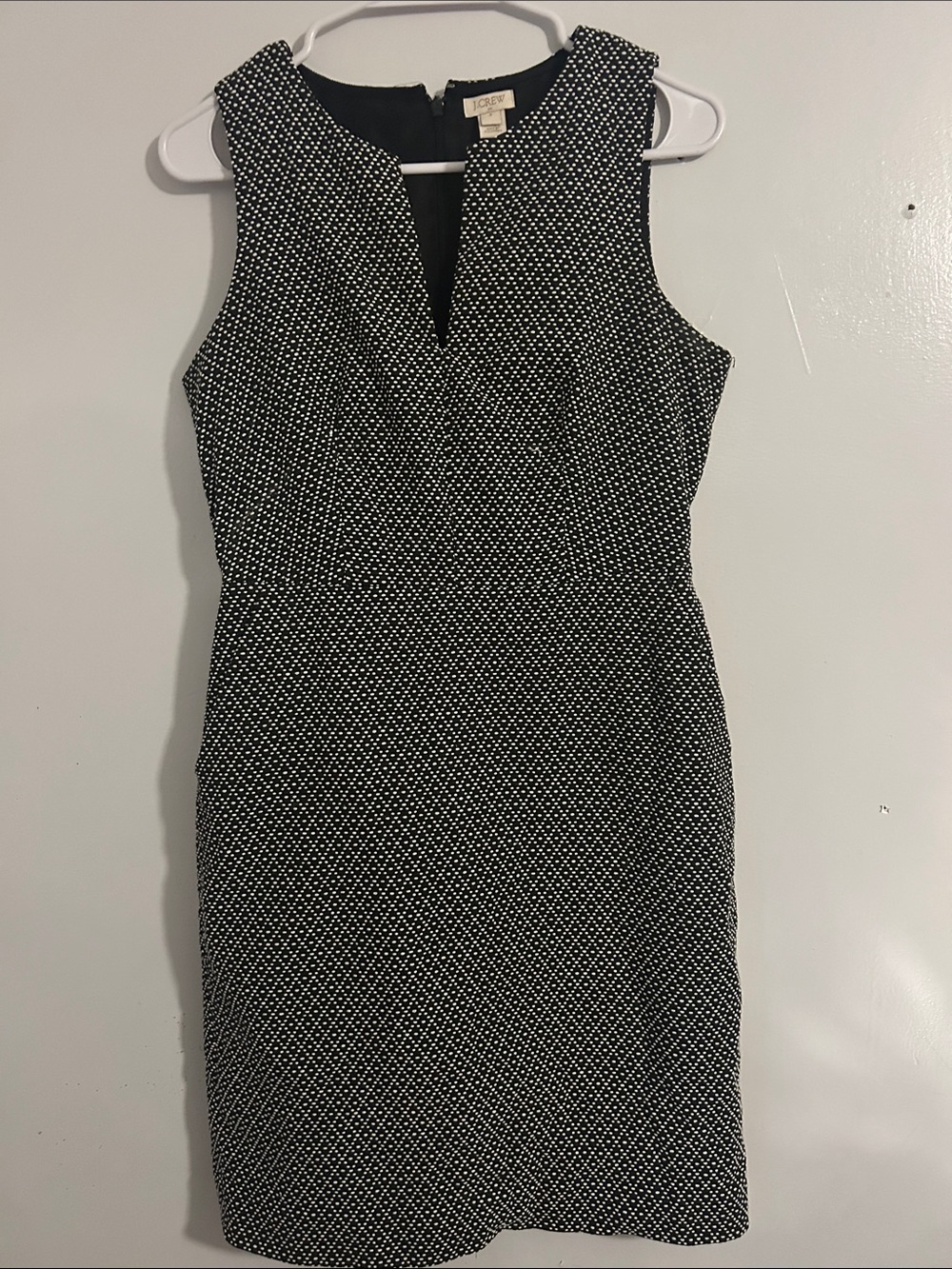 J. Crew Black and White Dot V-Neck Sheath Dress